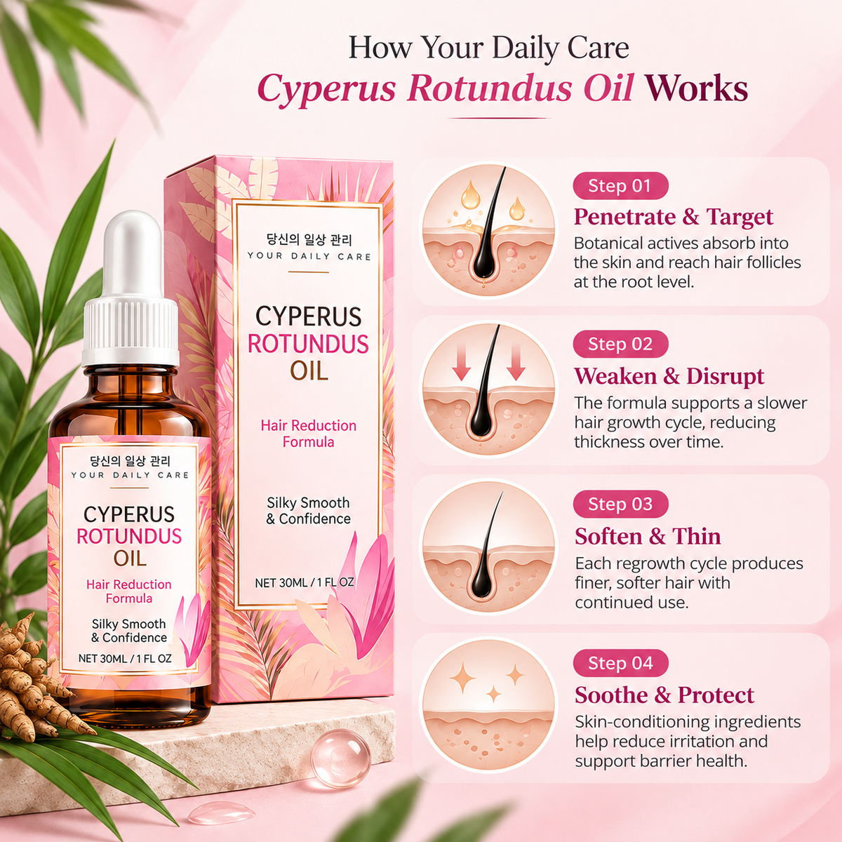 Cyperus Rotundus Oil — Hair Minimising Serum for Face & Body